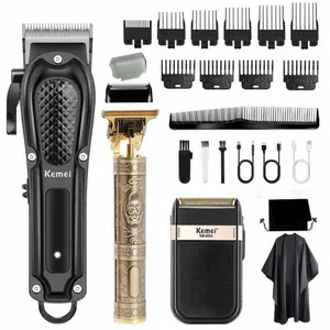 Kemei Professional Men's Hair Clipper Set, Barber Hair Clippers, Cordless Rechargeable Trimmer Kit, Electric Shaver, Ideal Gift for Men, Barber Tools