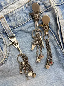 Y2K Retro Metal Dice Whistle Cross Keychain Carabiner Accessories Waist Hanging Niche Buckle Bag Charm
