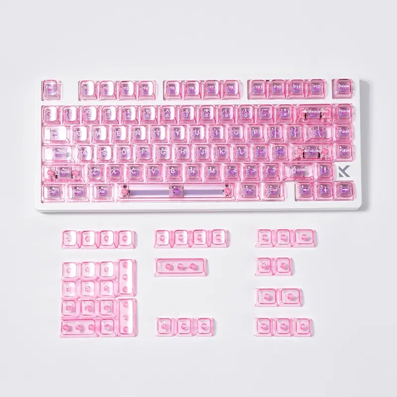 AKKO Pink Transparent PBT 132 Keys keycap Keyboard, XDA Height ...
