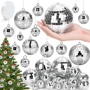 34 Pcs Disco Balls with Hanging Line, 6 Sizes Mini Disco Balls Decor (3.9-1.2 in) Different Assorted Sizes Mirror Disco Ball Ornaments for Christmas Tree, Discoball Party Decoration, Wedding