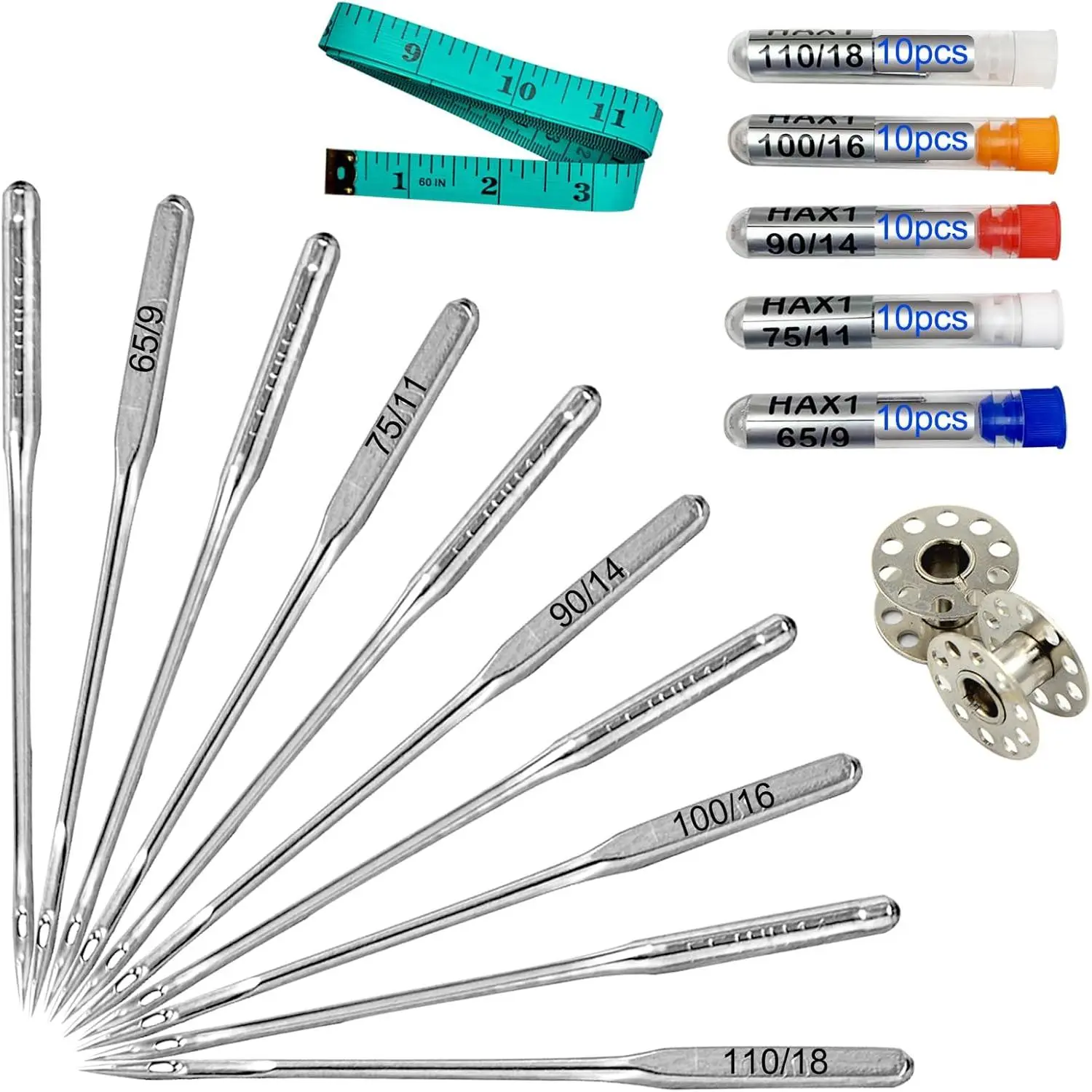50 count Universal Sewing Machine  HAX1 (65/9, 75/11, 90/14, 100/16 and Heavy Duty 110/18) Ideal for Various Fabrics, Compatible with Singer, Brother, Janome and  Home Sewing Machine Brands