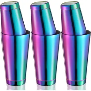 6 count  Shakers Professional Bar Shaker Boston Set Stainless Steel Martini Drink Mixer Basic Tool Weighted Shake Metal Can  Shaker Set, 18 Oz, 28 oz (Colorful)