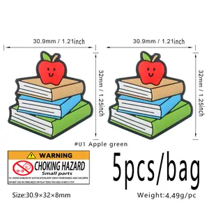 5 Piece Pencil Apple & Stackable Book Silicone Beads, Cute Durable Jewelry Making Materials, DIY Necklace Bracelet Keychain Accessories