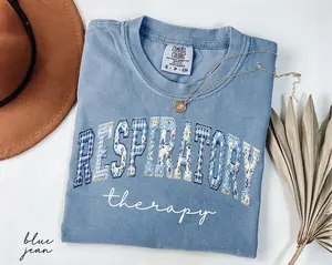 Comfort Colors Respiratory Therapy Shirt, Floral Faux Patchwork RRT Tee, Respiratory Therapist Graduation Gift, RT Gift for Lung Therapist