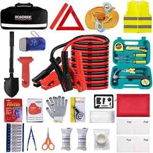 Car Emergency Roadside Tool Kit with Jumper Cable Shovel, Safety Kit Bag for Auto Truck Vehicle with First Aid Kit, Winter Basic Automobile Roadside Kit