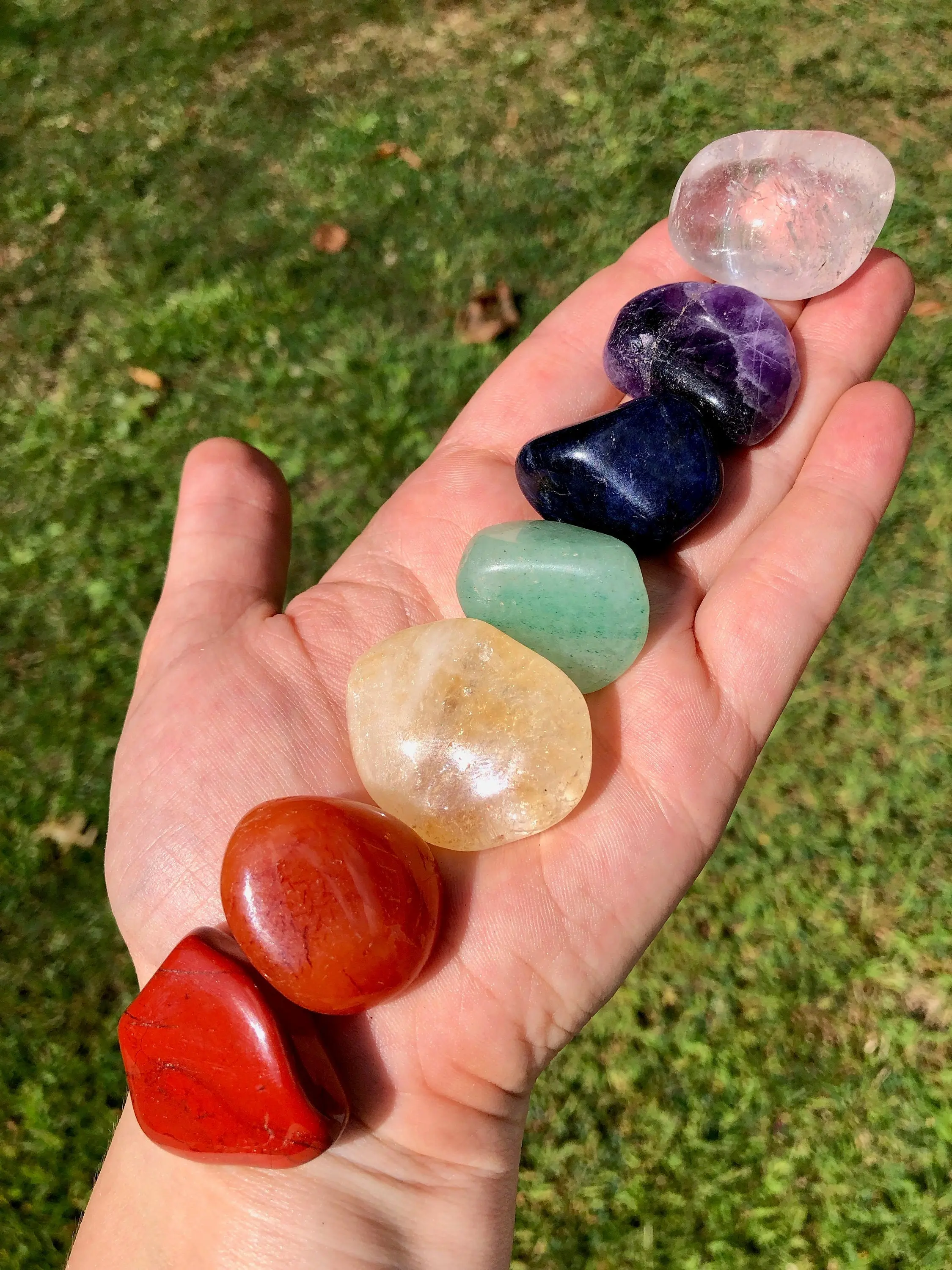 7 Chakra Stone Set (Tumbled) - Red Jasper, Carnelian, Citrine (Treated), Green Aventurine, Sodalite, Amethyst, Clear Quartz