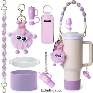 Stanley Cup Decorative Accessories Set, Cup cover straw cap, Weaving flower hanging rope,Plush Elf Hanging Ornament, No Wooden Material ，Halloween,Christmas,Thanksgiving gifts for family and friends