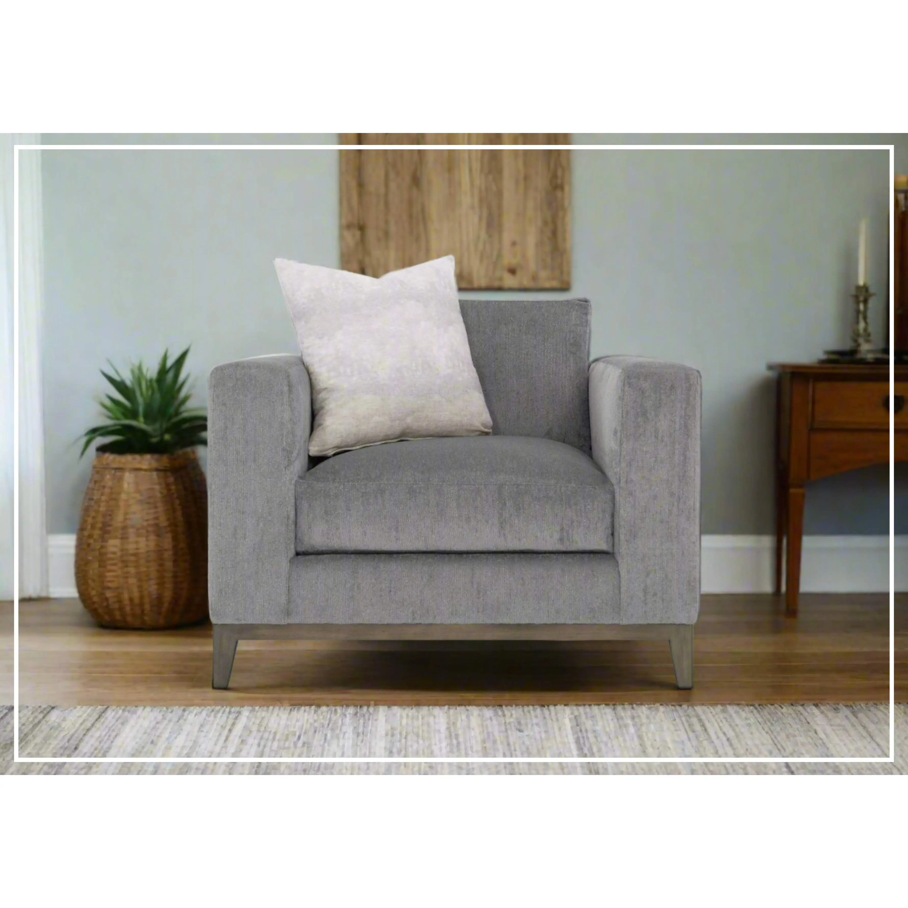 Bernhardt Noel Gray Fabric Chair with Square Arms