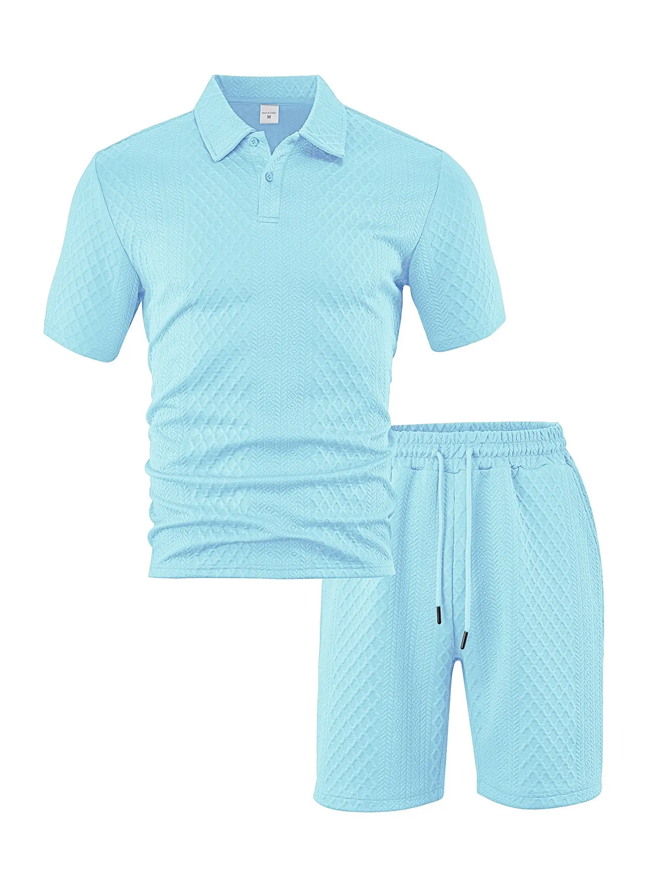 Men's Summer Casual Sporty Thin Polo Shirt Short Sleeve Set, New Style Jacquard Fabric, Cross-Border Fashion Clothing