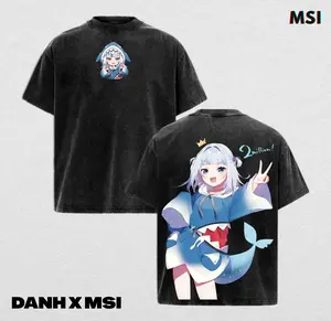 Gawr Gura | HoloLive Washed Tee Streetwear Tee Hoodie “Trident Mode — A Smile That Hides Deep Ocean Power” — For Anime Lovers, For Gift Drops That Glow With Aqua Strength