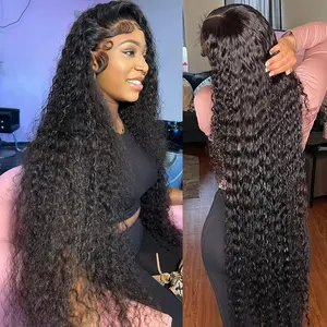 Bling Hair 180% Deep Wave 13x6 Lace Front Wig Glueless Wig Human Hair 100% Brazilian Water Wave Human Hair 13x4 HD Transparent Lace Frontal Wig For Women Pre Plucked With Baby Hair