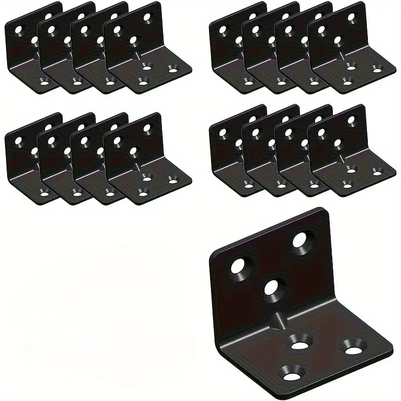 10pcs Heavy-Duty Black Stainless Steel L-Shaped Corner Brackets with Adjustable Height - Waterproof, Pre-Drilled for Easy Assembly, Industrial Hardware