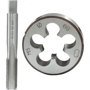 2 Pack M15 X 1 Metric Tap and  Set, Machine Thread Screw Tap Round Threading ,  Steel Tool Kit for Threading Tapping Repairing DIY Enthusiasts