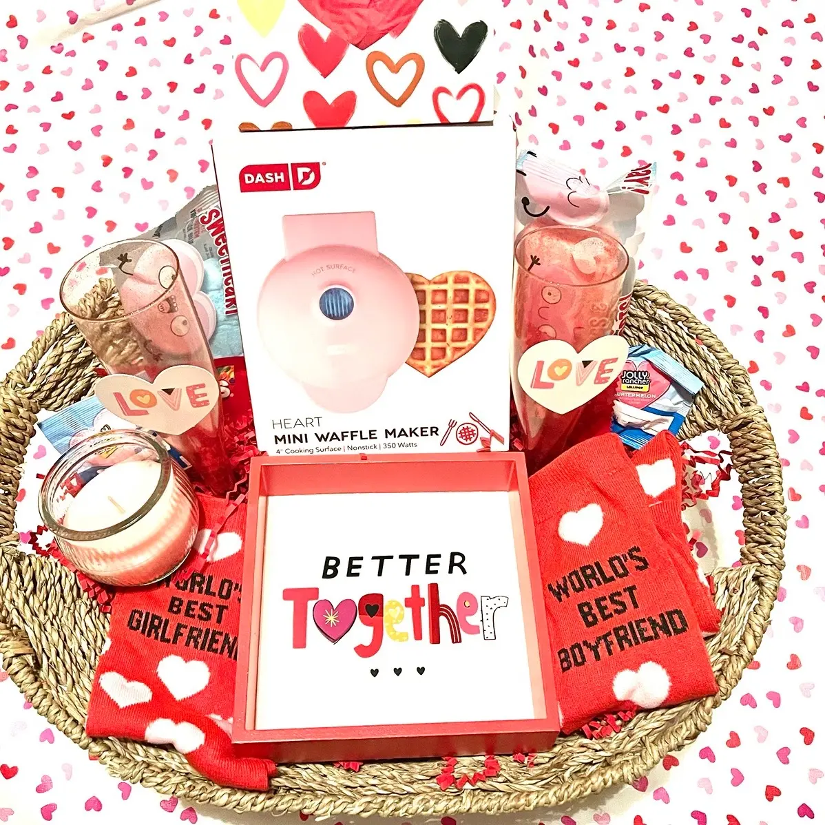 Couples Valentines Day Basket With handle