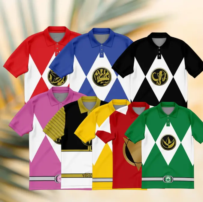 HeroRanger Polo Shirt, Dino Thunder Inspired Golf Polo, Action Cartoon Graphic Shirt, Casual Summer Outfit