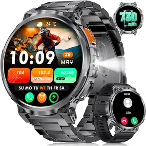 KAAWAA Smart Watch with LED Flashlight 1.85inch Display 730mAh Battery 114 Sports Modes Fitness Tracker Sleep Monitor Tactical Sport Wristwatch for Men Black