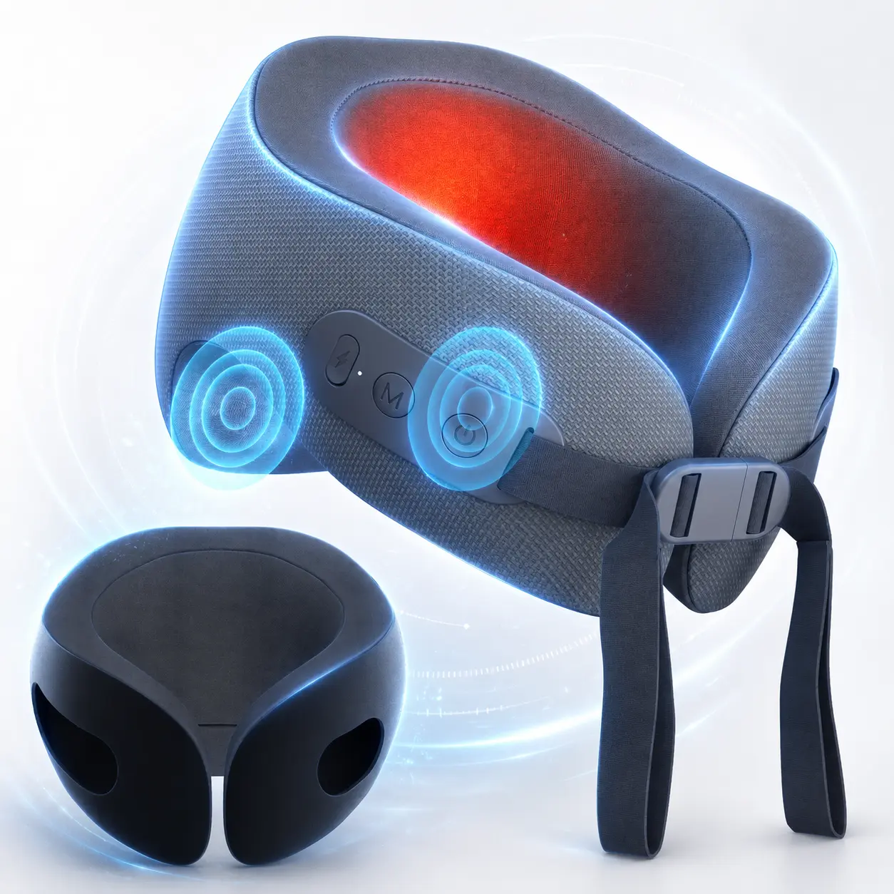 Portable Heated Neck Travel Pillow with Vibration Massage, Soft Memory Foam U-Shaped Pillow with 3 Massage Modes & 15-Min Timer for Airplane, Car, Office and Home