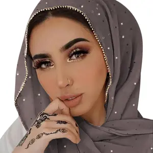 Women Soft Chiffon Rhinestone Long Scarf Shawl Fashion Muslim Hijab Head Wrap Scarves