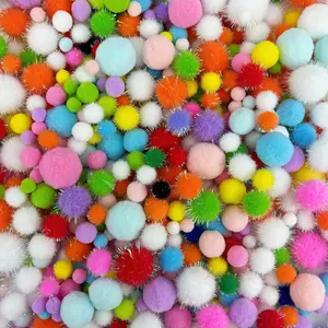 1000 count 0.4 to 1.2 inch Glitter Craft Pom Poms Multicolor Pom Pom Balls Fuzzy Balls for Arts and Craft Making, Decor,Multi Size