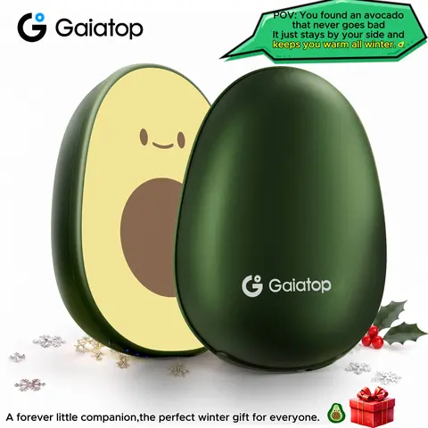 GAIATOP HW-03A Limited-Edition Unisex Avocado Hand Warmers 2-Pack, 3 Heat Settings, Heats in 3 Seconds, 10H Long-Lasting Compact Magnetic Pocket-Friendly Heaters, Mini Useful Gifts, Stocking Stuffers Gift for Women/Men, Camping Gear