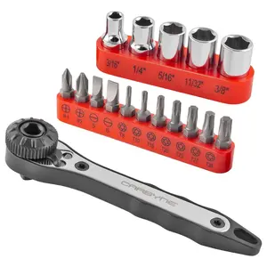 CARBYNE 17 Piece Right Angle Offset Mini Ratchet Wrench Screwdriver Set with 1/4 Inch Dual-Drive Head, Bit Set & Sockets from a Family-Run Tool Company