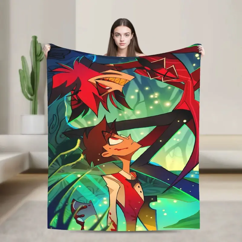 Vox Alastor Hazbin Hotel Fluffy Plush Throw Blanket, Warm Flannel Blanket for Kids, Outdoor & Indoor Sofa Bed Cover, Throwblanket