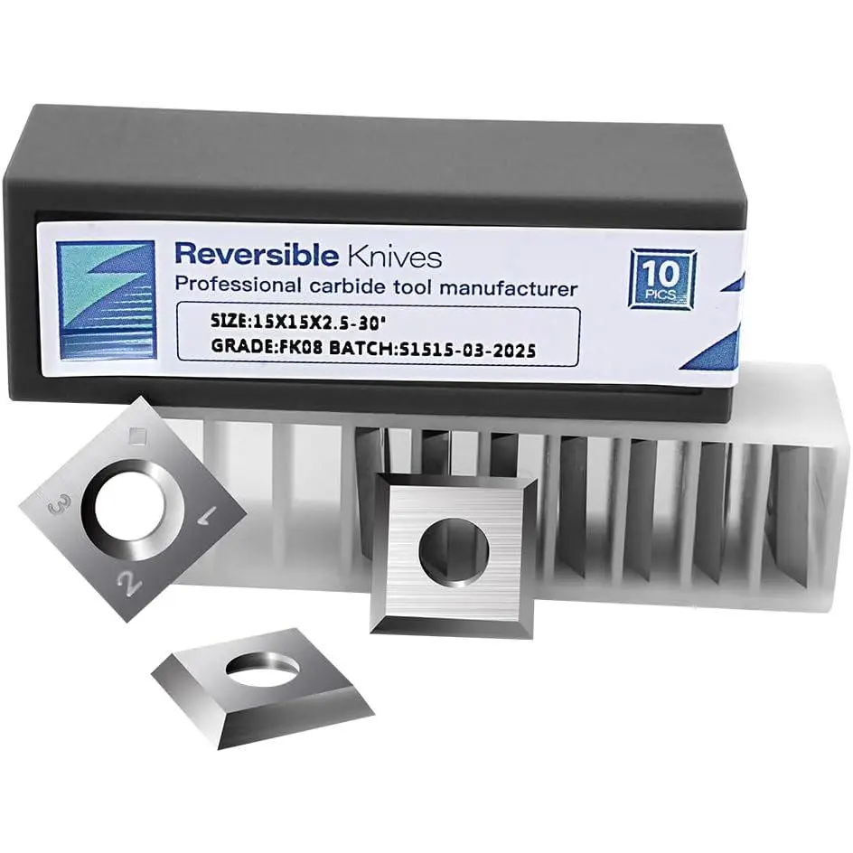 15mm Square Straight Carbide Cutters (15x2.5mm, 30°), 10 Count Efficient 4-Indexable Edge Replacement Parts, Fits Spiral/Helical Planer & Lathe Turning Tools, Exceptional Hardness