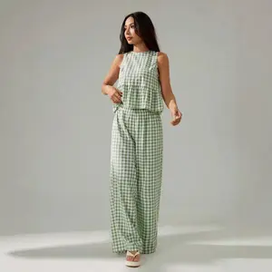2025 New Women’s Plaid Sleeveless Suit Set – European & American Style