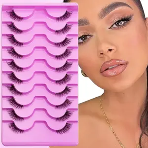 10 pairs Cat-Eye Style Half-Lash Faux-Mink Strips, Clear Bands, wispy short, soft natural volume, suitable for daily wear, vacation, Halloween, Christmas, and New Year's celebrations eyelash makeup Cosmetic