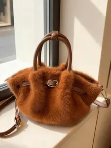 Women's Fan Shape Bucket Bag, Premium Plush Fabric, Fall & Winter Use, Office, Shopping, Dating, Commuting, Daily Use, Fashionable Bucket Bag