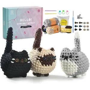 Crochet Kit for Beginners, Crochet Cat Beginner Crochet Kit for Adults, Amigurumi Crochet Animals Cat Crafts, Easy Knitting Kit Galentines Day Gifts