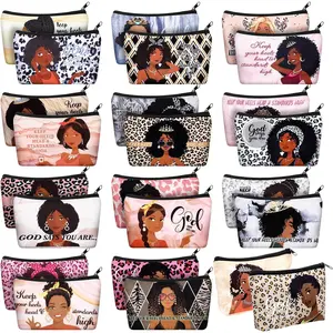 24 Pcs Black African Women Makeup Bag Toiletry Bag Canvas Makeup Bags Zipper Cosmetic Pouch Reusable Multi Purpose Organizer for Women Inspirational Gifts