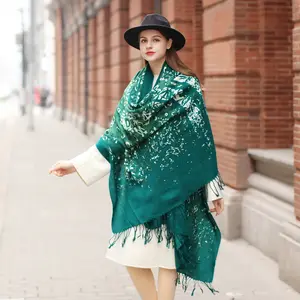 DANA XU 100% Merino Wool oversized Pashmina Blanket Travel Scarf Oversize Cashmere Shawl Wrap Women's Fall Winter Shawl Floral Fashion Style