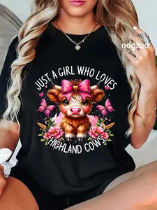 100% Cotton Cute Scottish Baby Cow Just a Girl Who Loves Highland Cows T-Shirt