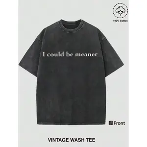 Men's Vintage Wash Short-Sleeve T-Shirt - "I Could Be Meaner" Slogan, Casual Daily Wear Top, Versatile Layering Piece for Light Sport Use