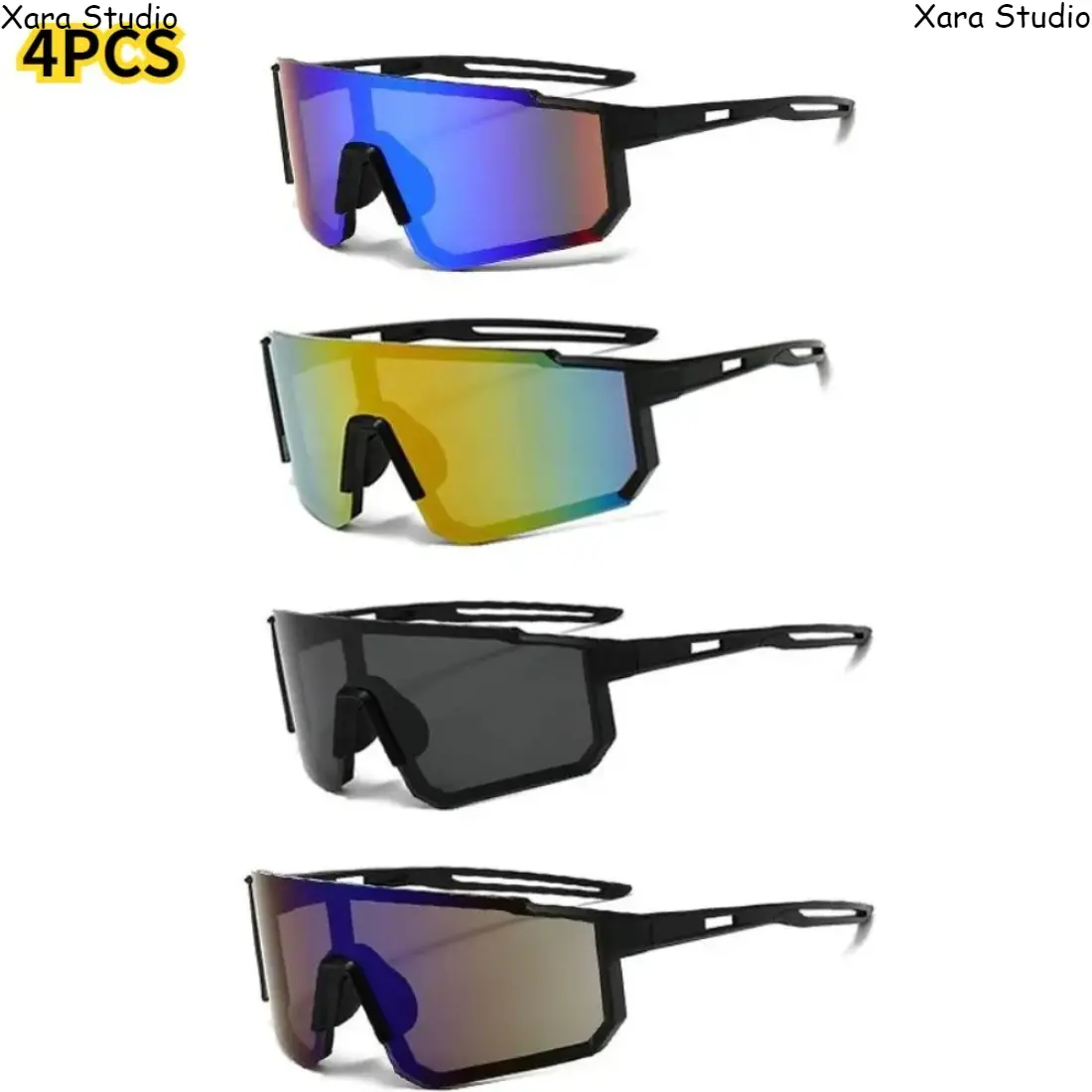 4-Pack Polarized Mirror Sports Eyewear for Adults, Double Bridge Statement Frame Glasses - Lightweight UV400 Windproof Accessories for Cycling & Running, Bikes, Unisex Names, Outdoor Safe, Uv Prevention, Light Weight, Mirror Lens, Polyamide, Eyewear Fashi