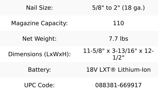 Makita XNB01Z 18V LXT Li-Ion Cordless 2" Brad Nailer, 18 Ga. Bare Tool