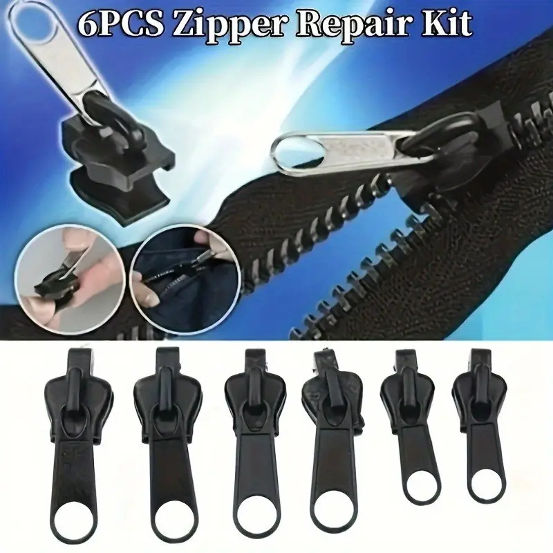 6pcs Instant Zipper Repair Kit, Universal Design, Universal Fit, Multiple Sizes, Removable Zipper, Easy Installation, Easy Clothing Fix, Portable for Quick Fixes, Essential Sewing Tool Set