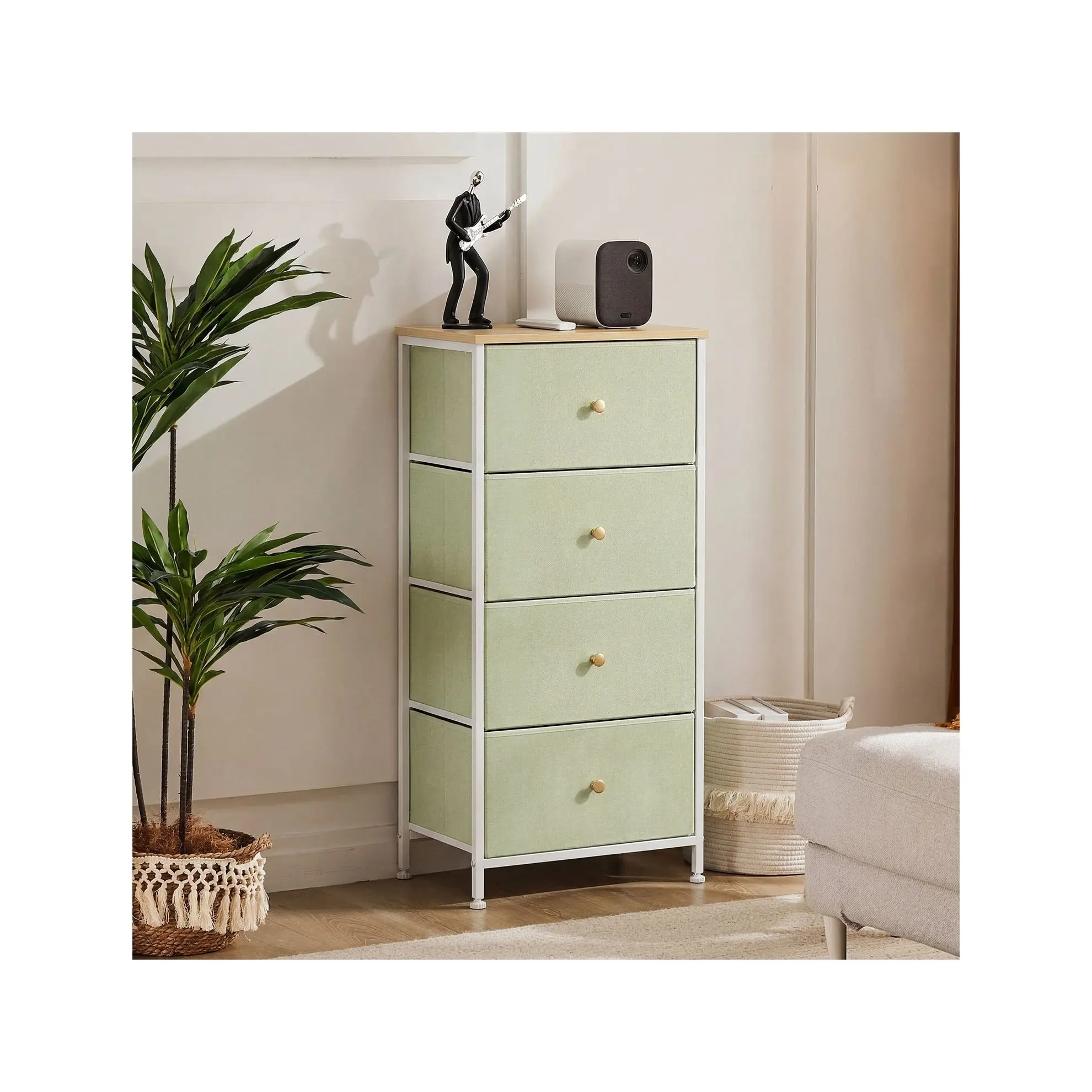 4-Drawer Fabric Dresser, Narrow Nightstand with Steel Frame for Bedroom, Dorm, Entryway, Light Green