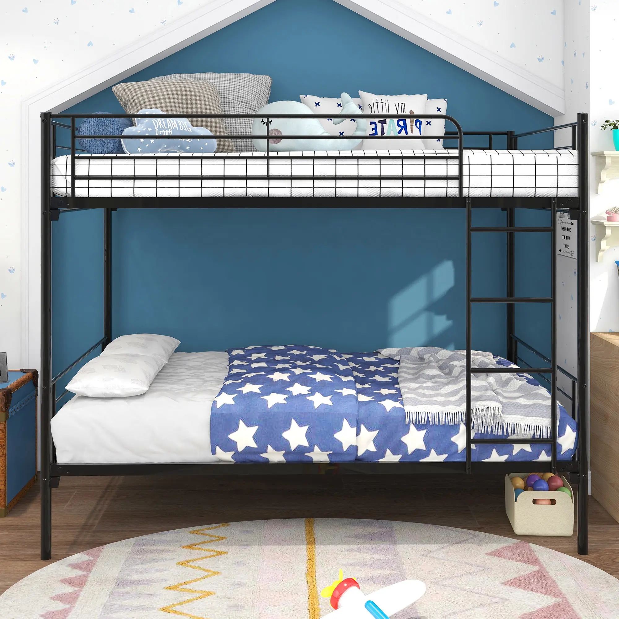 Heavy Duty Twin Over Twin Bunk Bed - Sturdy Bed Frame with Ladder and 10" Underbed Storage Space, Heavy Duty Bunkbeds for Indoor Bedroom Use, Twin Bed Frame