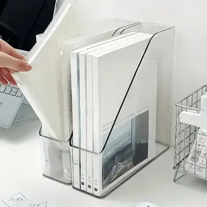 1/2 Pcs Clear Acrylic Book Rack, Folder, Files Organizer, Desktop Document Organizer, Office Supplies Storage Shelf, Vertical Bookcase & Stationery Holder, Space-Saving Book Rack for Home & School