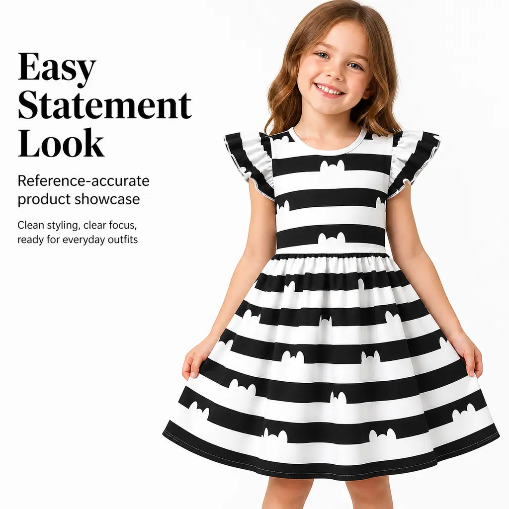 Girls' Black and White Striped Cat Costume Dress, Kids' Kitty Cosplay Outfit with Cat Ear Headband & Rainbow Crossbody Bag for Halloween, Book Week Parties