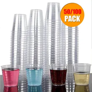 50/100PC Transparent Plastic Small Cup, 1 Ounce Disposable Hard Mini Cups, Ideal for Jelly Pudding Sauce Samples, Vodka Whisky Tequila Containers, Clear Plastic Cups, Party Supplies, Pack