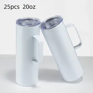 25pack 20oz Sublimation Tumbler White Double Wall Stainless Steel Tumblers With Handle And Lid Sublimation Blanks 20oz Skinny Tumbler With Handle Drinkware Flasks Water Bottles Portable Bottled Insulated