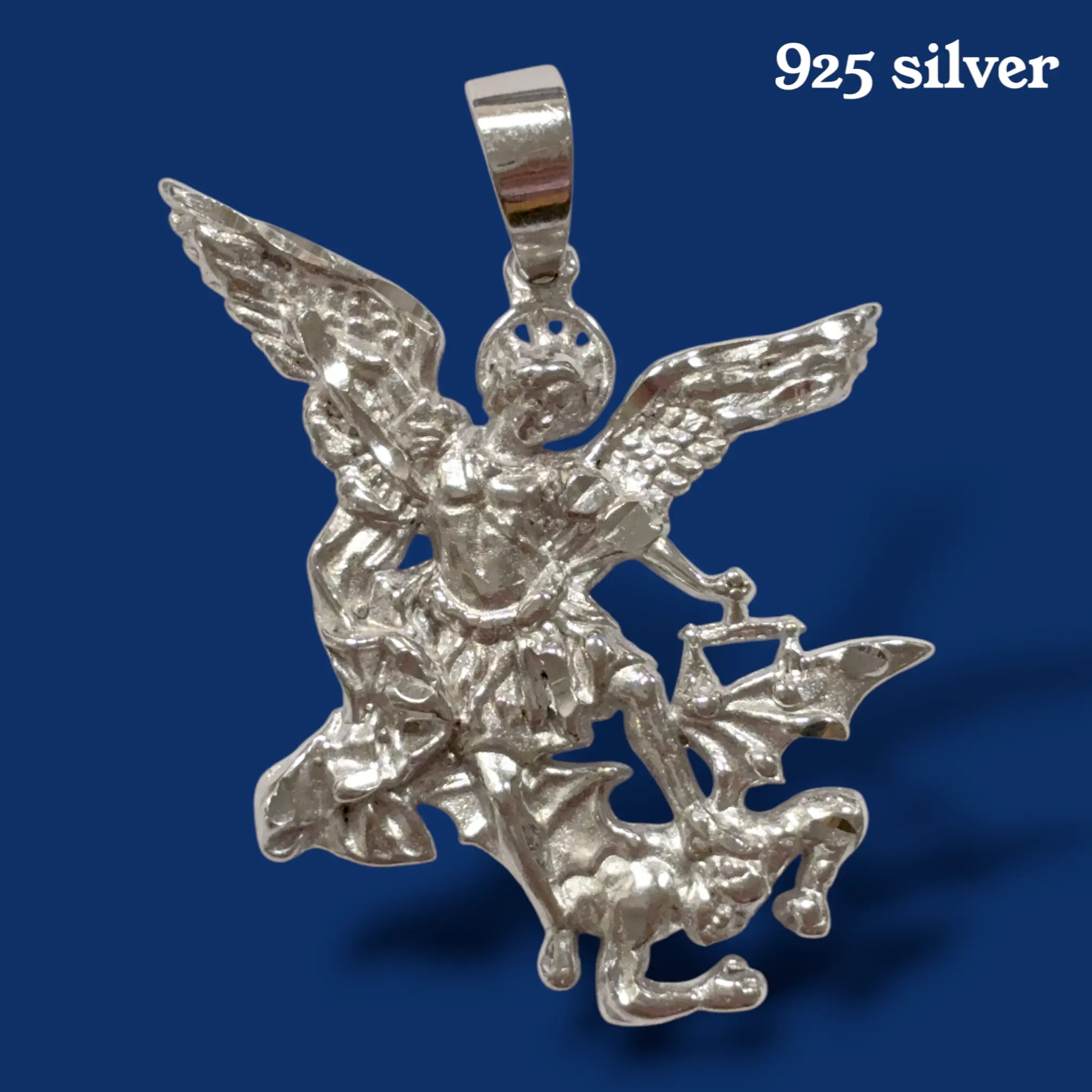 925 Sterling Silver Saint Michael Archangel Pendant  Religious Protection Charm 1.5 Inch Sterling Silver Necklace Pendant