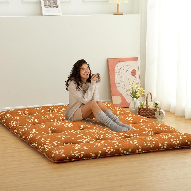 【GARVEE】Floral Pattern Japanese Futon Mattress, Full Size Sleeping Mattress for Adults, Guest Room, Floor Use, Roll Up for Camping and Versatile Comfort