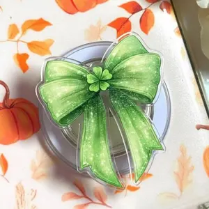 Lucky Green Bow Shamrock MagSafe Phone Grip – St Patrick Clover Magnetic Pop Socket & Kickstand – Cute Festive Gift