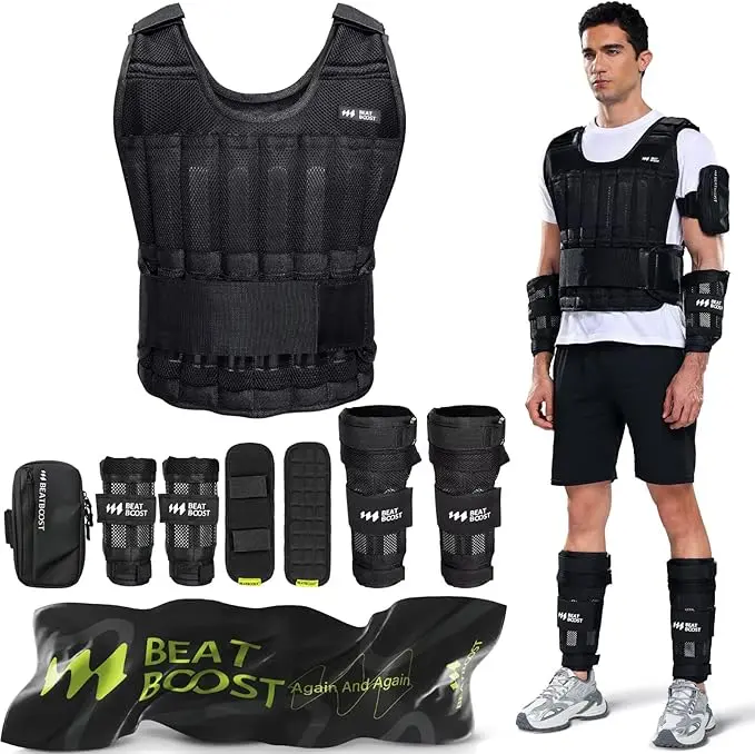 Weighted vest for men, 20lb/30lb/40lb/50lb/60lb adjustable weight vest with steel plates, suitable for walking, strength training, and running