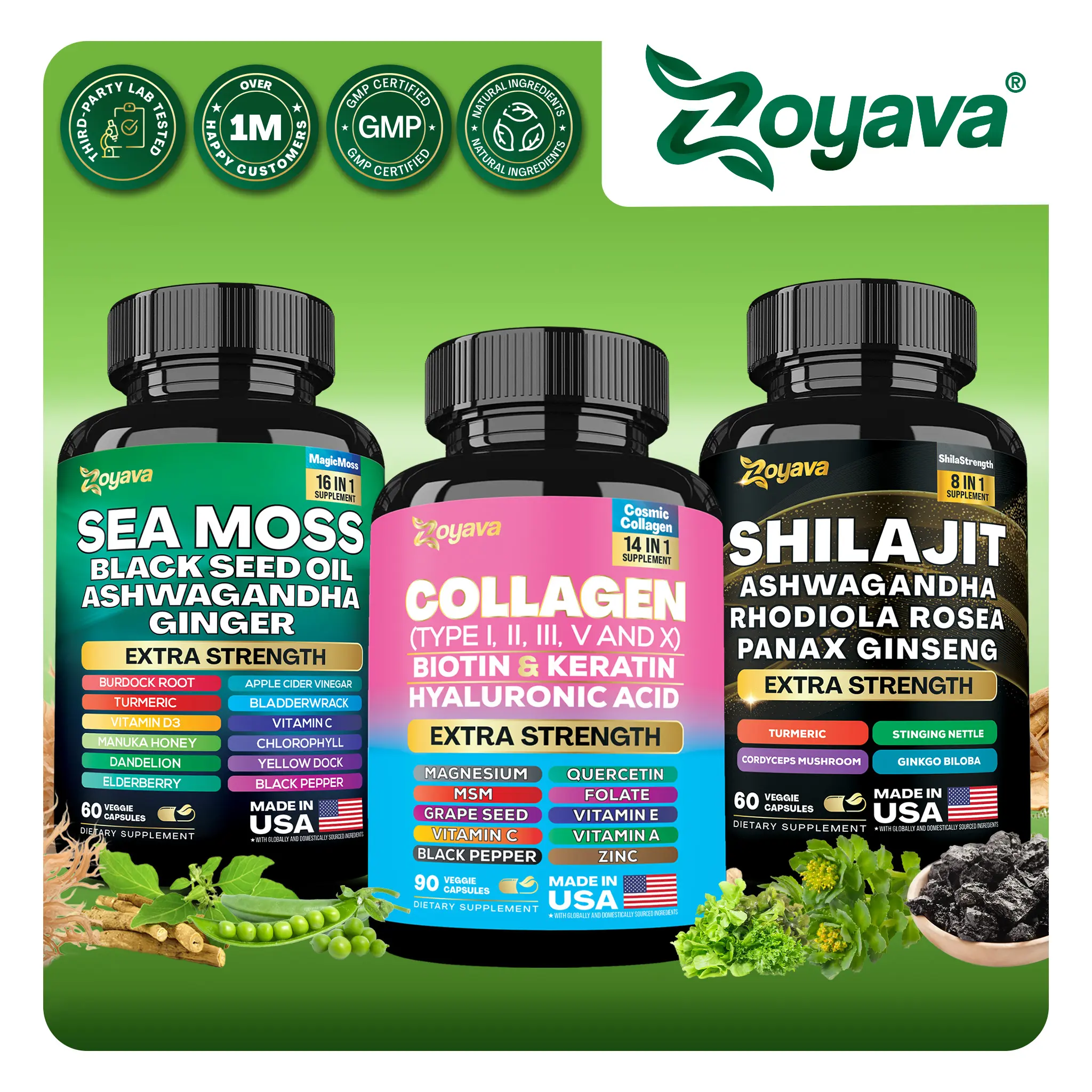 Zoyava Ultimate Wellness Trio: Sea Moss, Collagen, & Shilajit - Multivitamin All-in-1 Dietary Supplements - Made in USA - Highly Potent Ingredients for Fitness & Healthcare