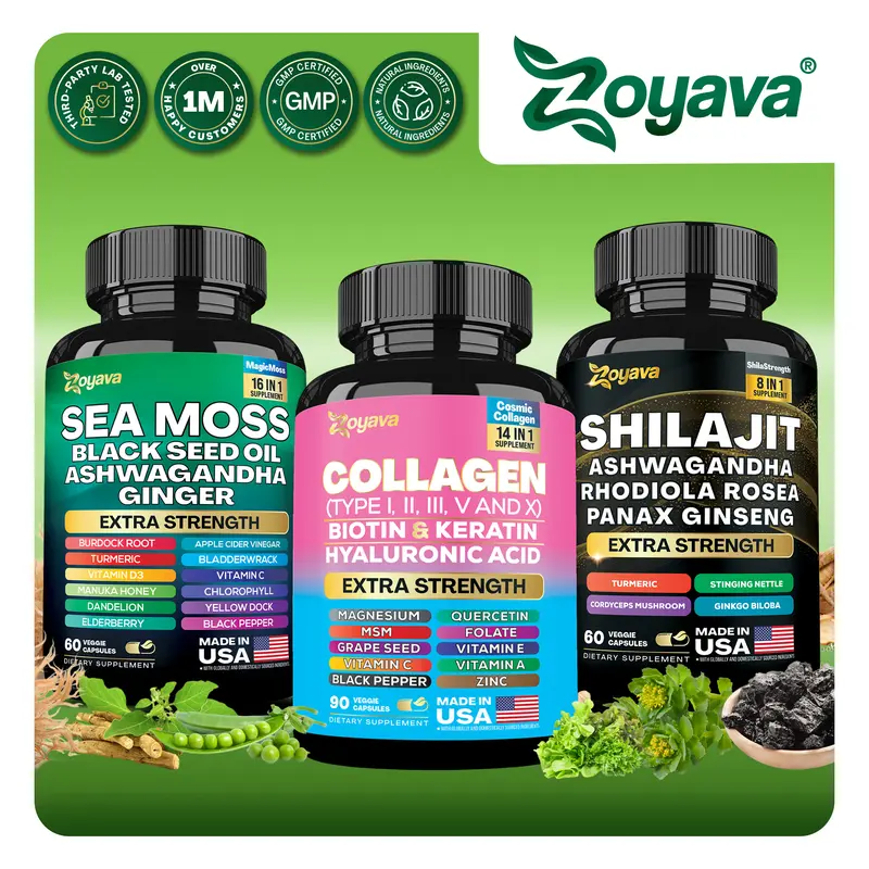 Zoyava Ultimate Wellness Trio: Sea Moss, Collagen, & Shilajit - Multivitamin All-in-1 Dietary Supplements - Made in USA - Highly Potent Ingredients for Fitness & Healthcare